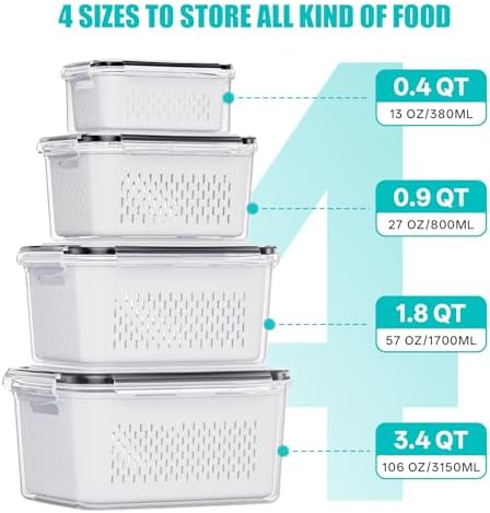 4 Pack Fruit Storage Containers for Fridge