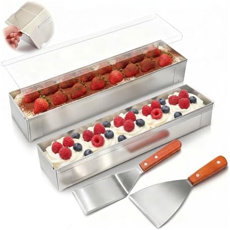 2 Pcs Tiramisu Pan Stainless Steel Rectangle Cake Pan Set with Acrylic