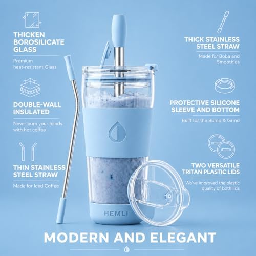 19 oz. Double Wall Glass Coffee Tumbler, To Go Travel Mug with Lid