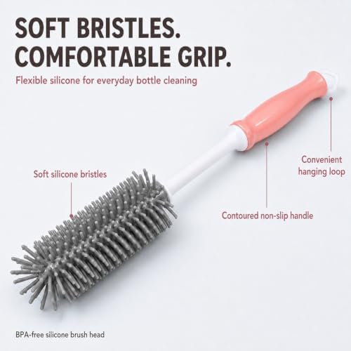 Silicone Bottle Brush Set, 12" Long Handle, Nipple and Straw Brushes