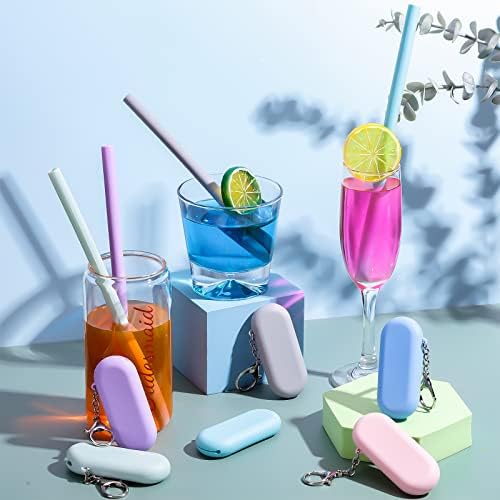 12 Set Reusable Collapsible Straws with Case Silicone Travel Foldable