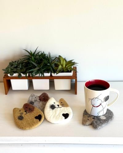 Humble Hilo Handmade Animal Felt Coaster Set of 4, Absorbent Coaster