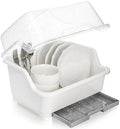 Plastic Dish Drying Rack with Clear Cover Lid, Dust-Proof