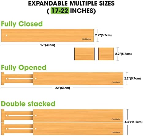 ANTOWIN Bamboo Drawer Dividers, Expandable Drawer Separators Splitter