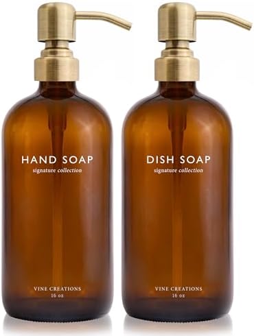 Vine Creations Amber Glass Soap Dispenser Set, 16 oz