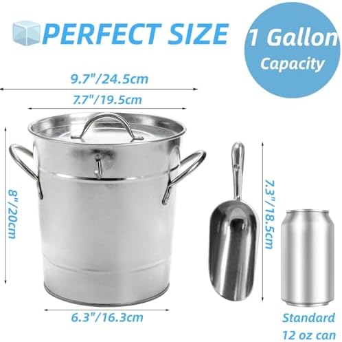 YOUEON 4 Liter Ice Bucket with Scoop and Lid, Double Walled Insulated