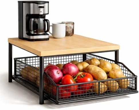 Kitchen Countertop Organizer with Drawer and Wire Basket, 2-Layer