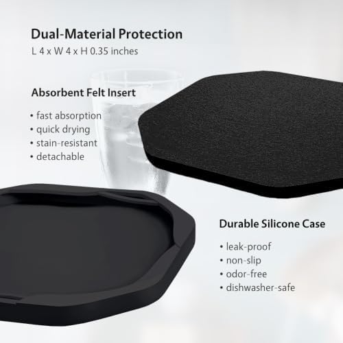 UMIRRO Absorbent Felt & Silicone Drink Cup Coasters Set of 6 with