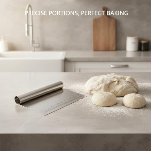 Dough Cutter with Measurement Scale, Stainless Steel Bench Scraper for