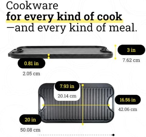 Lodge Pro-Grid Reversible Grill/Griddle, PFAS-Free, 20 x 10.5 Inches