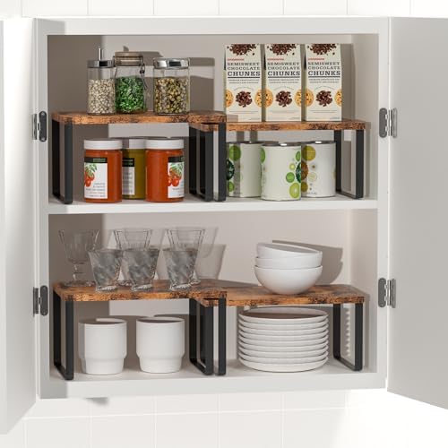 CADUKE Set of 4 Kitchen Cabinet Shelves, Brown