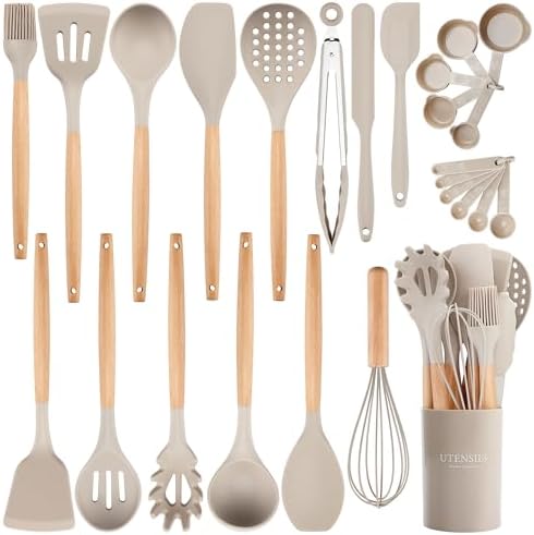 NCUE 26-Piece Food Grade Silicone Kitchen Utensils Set with Wooden