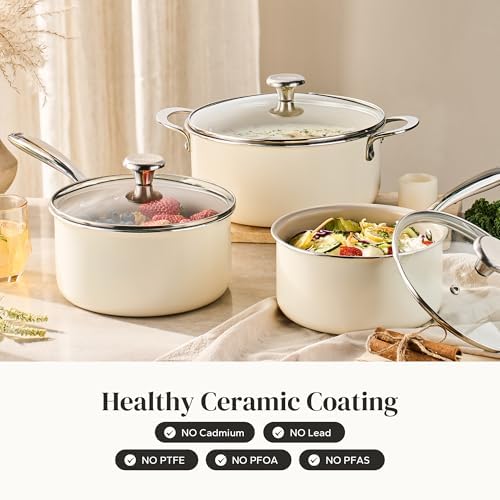 Redchef Stock Pot Set 5Qt, Saucepan 2.5/3.5 Qt, 6Pcs Nonstick Cookware