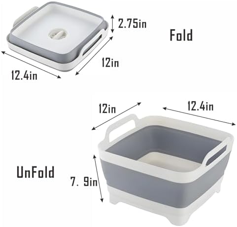 Collapsible Dish Basin with Drain Plug, 9L, Grey