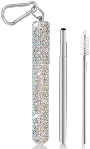 1 Pack Rhinestone Collapsible Stainless Steel Straw, Portable Straw