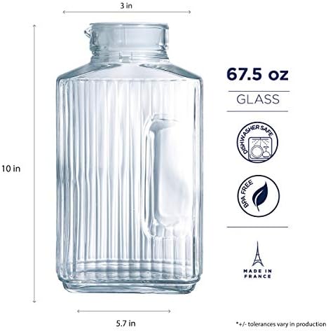 Luminarc Quadro 2-Liter Glass Pitcher with Lid, 67.5 Ounce