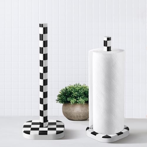 Checkerboard Paper Towel Holder, Black and White