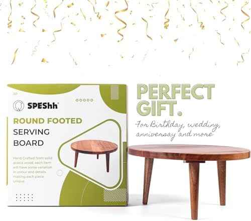 Acacia Wooden Round Footed Serving Board - Pedestal Riser Cake Stand