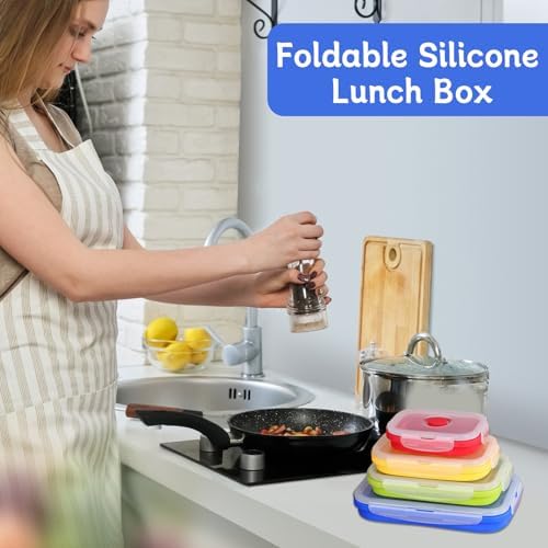 4 Collapsible Food Storage Containers, Silicone Food Storage