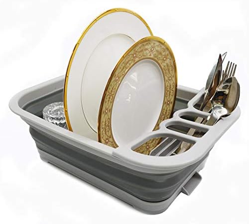 SAMMART Collapsible Dish Drainer with Drainer Board - Foldable Drying