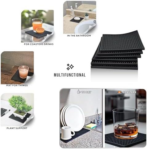 Silicone Coasters Set - 6 Pack - 6 Inch Square Drink Coasters for
