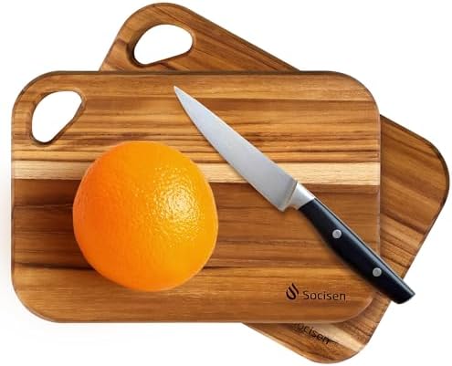 2 Pack Small Teak Wood Cutting Board for Kitchen 8.6" x 6" Mini Wooden