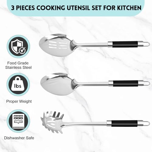 3-Piece,Stainless Steel Serving spoons set with Slotted Spoon, Serving