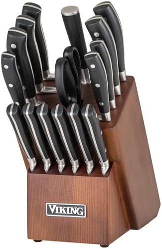 Viking 17-Piece Kitchen Knife Set, Light Walnut Block