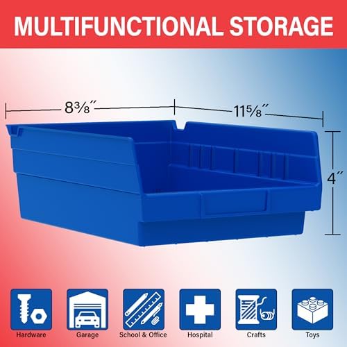 Akro-Mils 30150 Shelf Bins, 12"x8"x4", Blue, 12-Pack