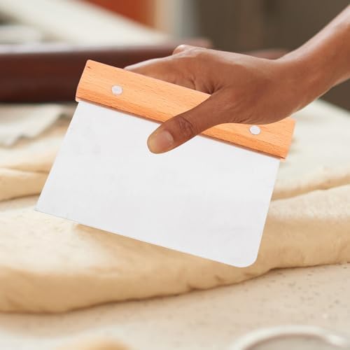 Wood Handle Bench Scraper with Scale Stainless Steel Dough Cutter