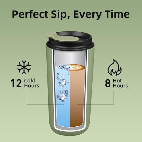 BJPKPK 16oz Insulated Travel Coffee Mug, Stainless Steel Tumbler