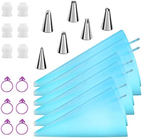 Kasmoire 24Pcs Cake Decorating Kit with 6 Piping Tips & Reusable Bags