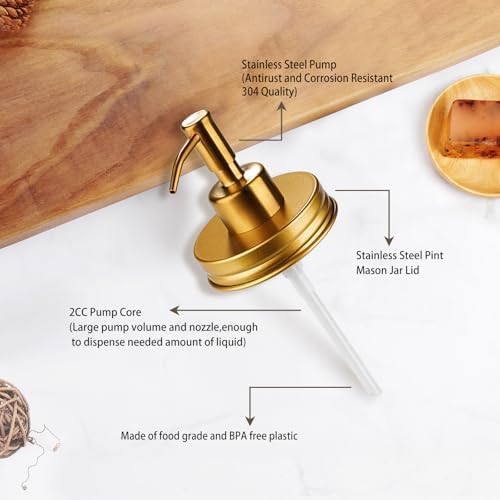 Amolliar Mason Jar Liquid Soap Dispenser Pump, Lotion Soap Pump Gold