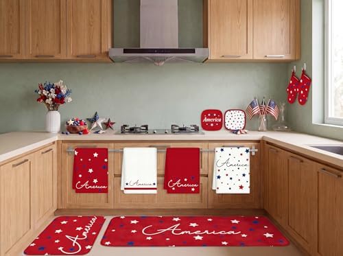 Tieshankao 10Pcs 4th of July Kitchen Decor Set - Patriotic Stars