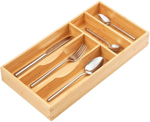 Umilife Bamboo Kitchen Drawer Organizer, 8 Inch Silverware Utensils