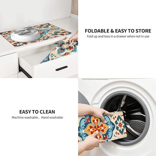 Microfiber Dish Drying Mat For Kitchen Countertop Mexican Damask