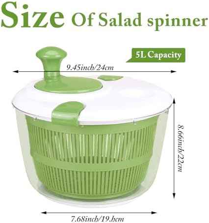 Large Salad Spinner with Lid, 5 Qt Capacity, Manual Vegetable Dryer with Double-Lock Handle, Quick and Easy Multi-Use Lettuce Spinner, Vegetable Dryer, Fruit Washer