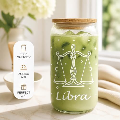 Libra Birthday Gifts for Women - 16oz Libra Sign Glass Tumbler with