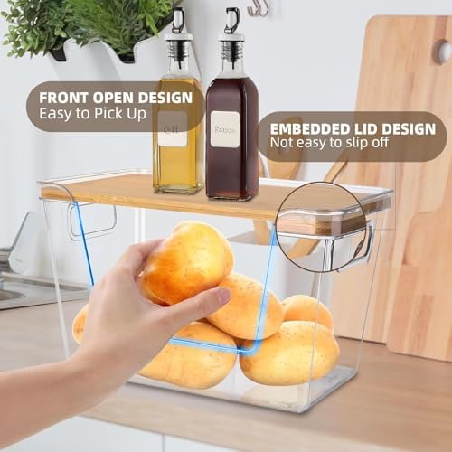2 Set Potato And Onion Storage Bins with Bamboo Lid, Clear