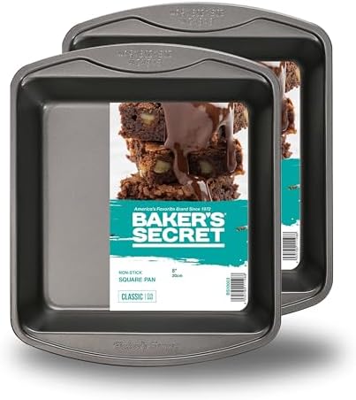 Baker's Secret 2pcs Nonstick Square Cake Pan 8", Premium Food-Grade