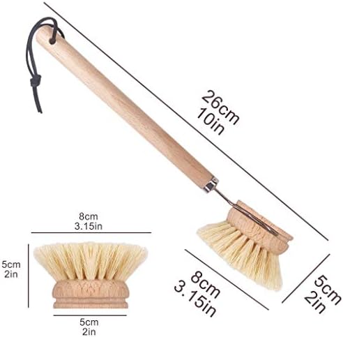 AMERWASH PLUS Dish Brush, Wooden Handle, 3 Replacement Heads