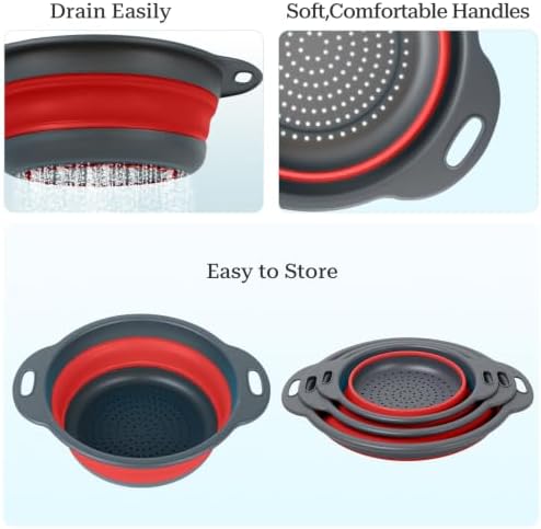 Collapsible Silicone Colander 3-Pack Set Space-Saving Foldable Kitchen