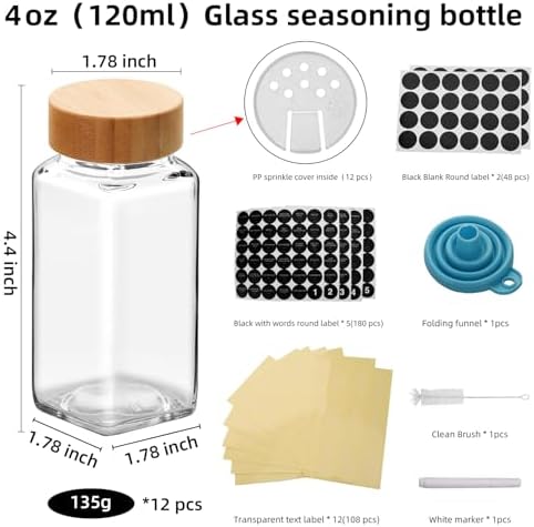 12 Pcs 4 OZ Glass Spice Jars with Bamboo Lids, Glass Jars with