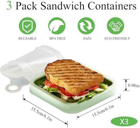 3 Pcs Silicone Sandwich Containers, Green