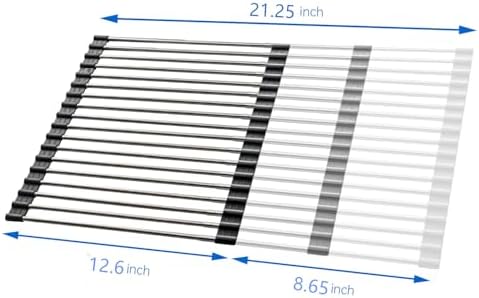 Large Telescopic Drain Rack Roll Up Rack Heat-Resistant Dish Drainer Kitchen Sink Rack Over the Sink Dish Drying Rack Stainless Steel Dish Rack (18 Tube 21.25''x12.79'')