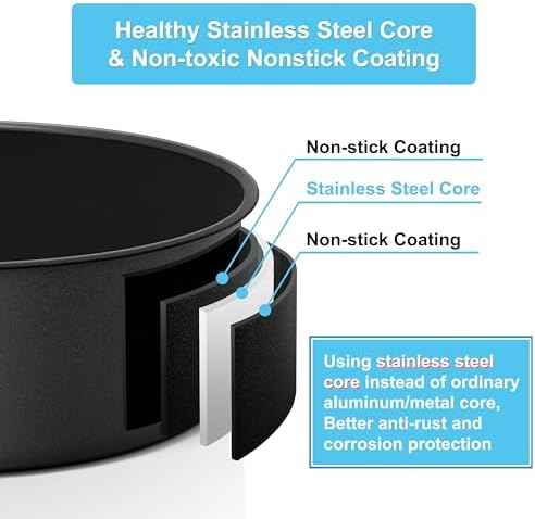 E-far Deep Cake Pan Set of 3 (6/8/91⁄2 Inch), Nonstick Stainless Steel