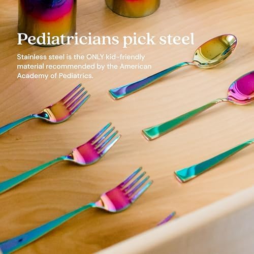 Ahimsa Stainless Steel Kids Utensil Set, Rainbow, 8-Piece Set