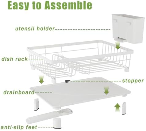 Dish Drainer Rack with Drip Tray, Sink Dish Drainer with Drainage