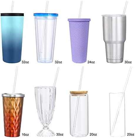 24 Pack, HIGHLY Transparent Reusable Plastic Straws with 4 Cleaning