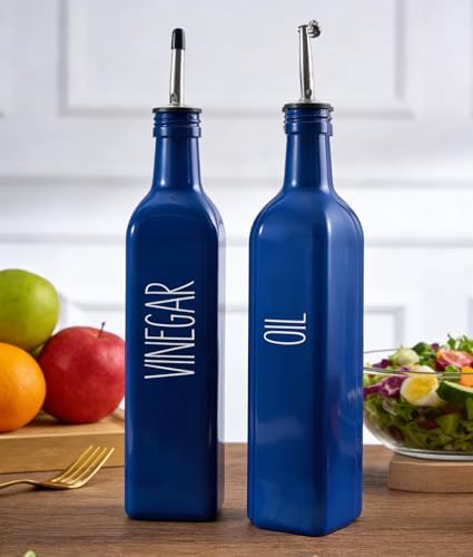 Blue Glass Oil and Vinegar Dispenser Set